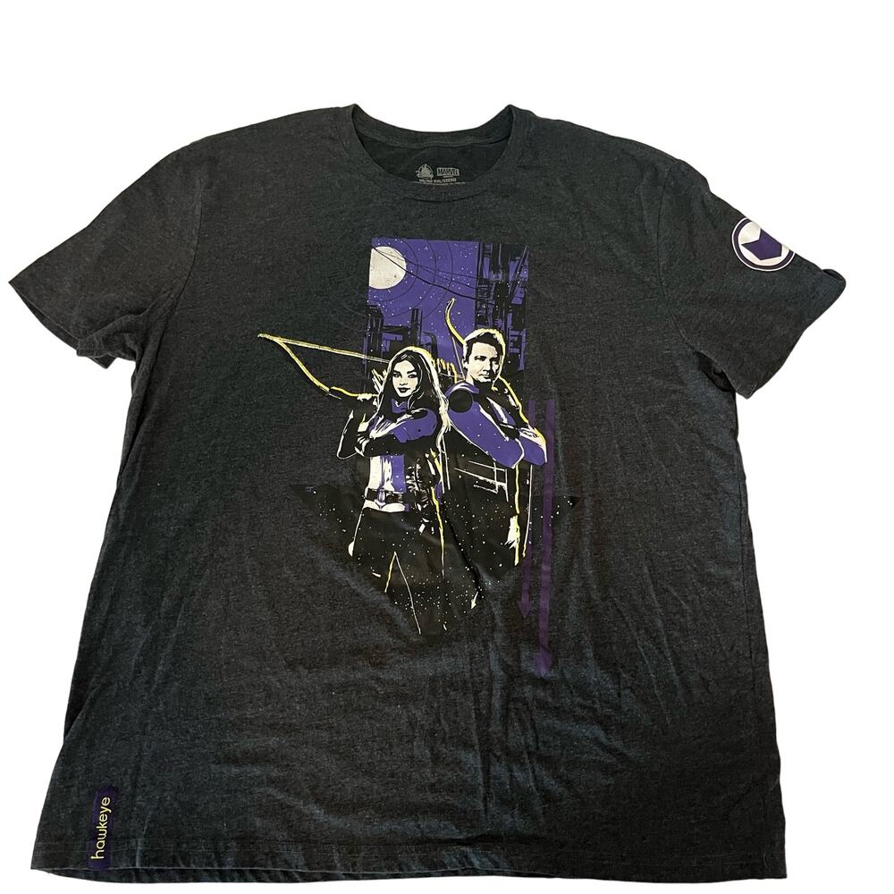 Disney Marvel Hawkeye T-Shirt Dark Heather Gray Sleeve Hem Details Sz XXL